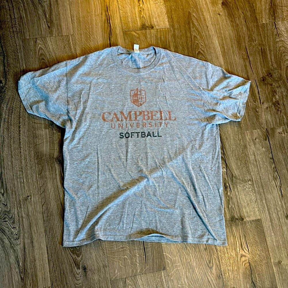 Grey Campbell University Softball Short Sleeve T Shirt